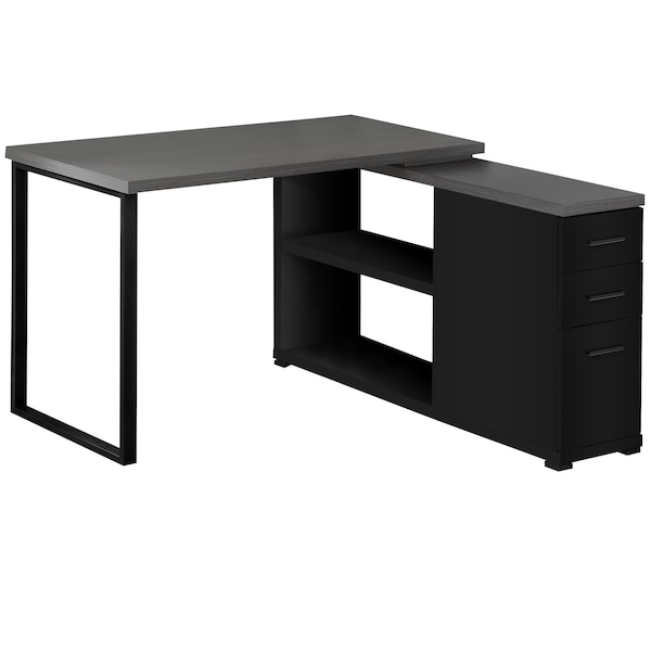 Computer Desk, Home Office, Corner, Storage Drawers, L Shape, Work, Laptop, Metal, Black